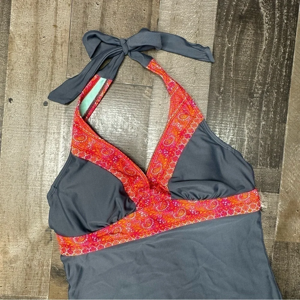Athleta Ventana Boho Paisley Tiki Halter Bra TopTankini 34B/C Tall